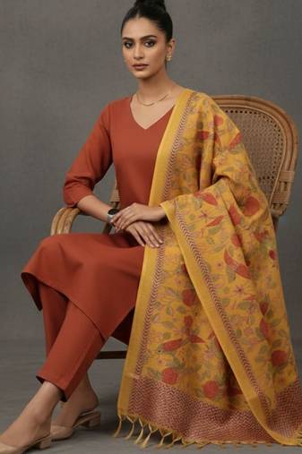 women ethnic motifs sleek kurta with trousers & dupatta