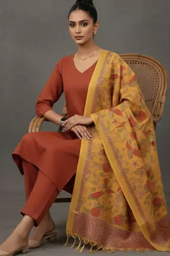 women ethnic motifs sleek kurta with trousers & dupatta