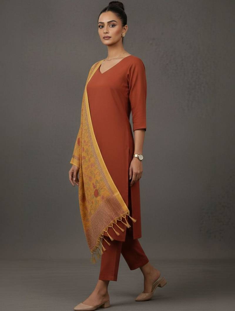 women ethnic motifs sleek kurta with trousers & dupatta