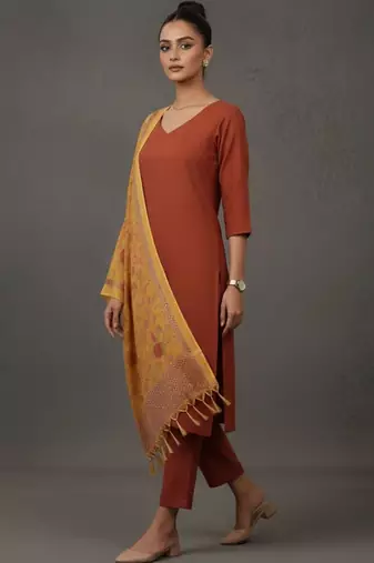 women ethnic motifs sleek kurta with trousers & dupatta
