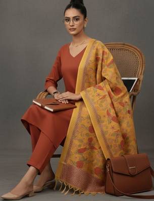 women ethnic motifs sleek kurta with trousers & dupatta 5