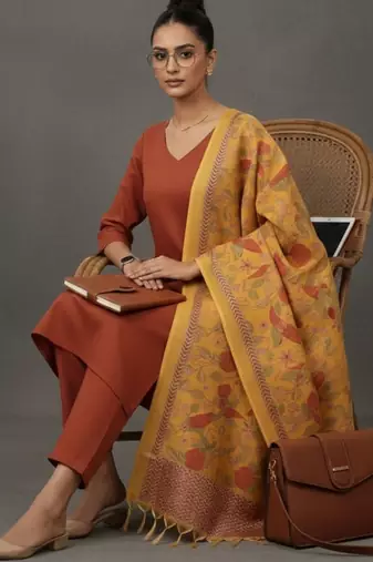 women ethnic motifs sleek kurta with trousers & dupatta