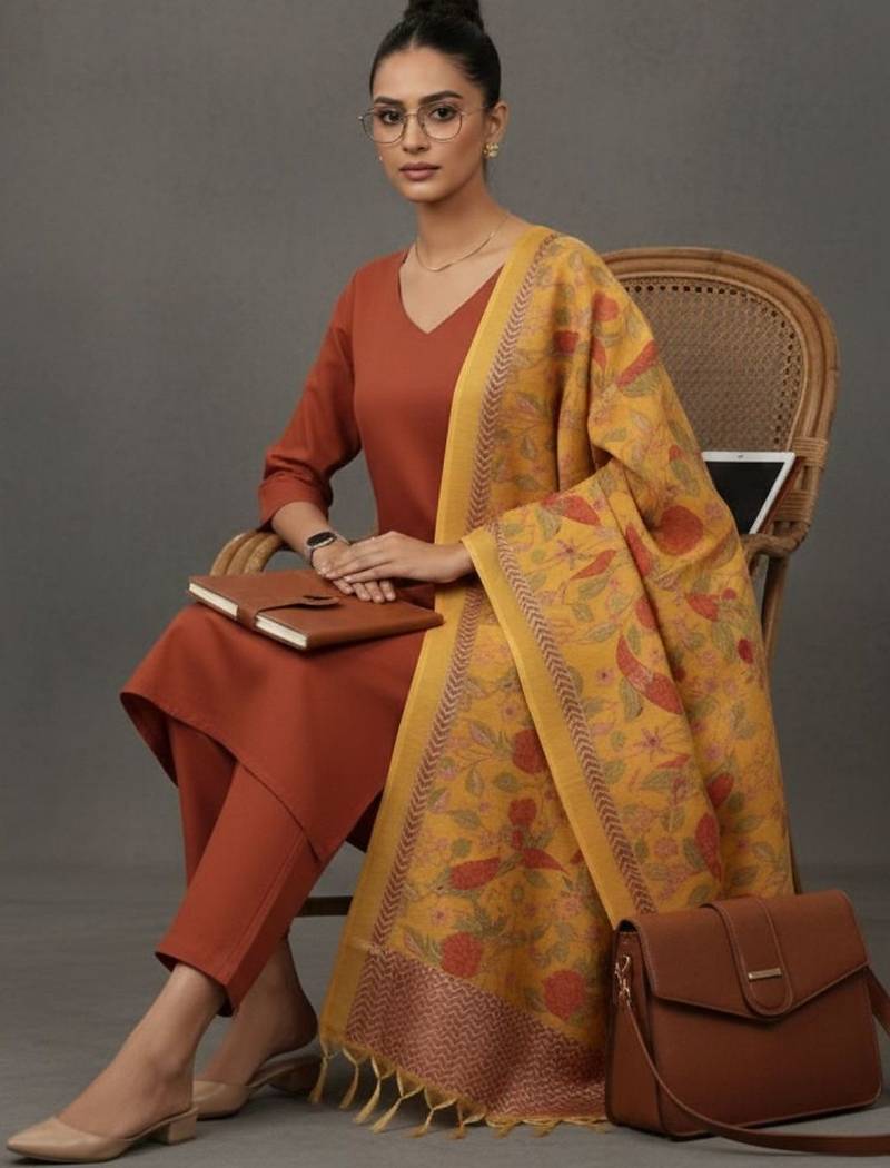 women ethnic motifs sleek kurta with trousers & dupatta