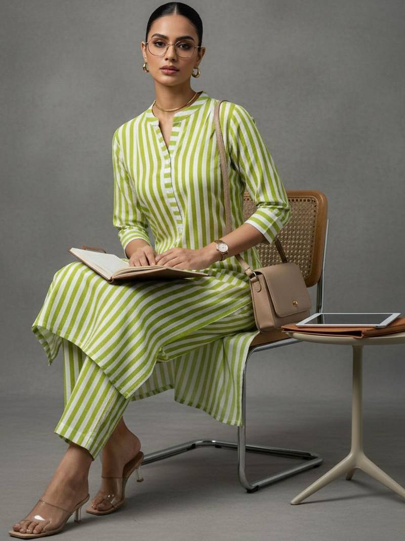 women printed smart kurta with trousers