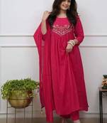 Pink cotton embroidered zari work ethnic kurta set with dupatta