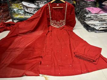 Brown cotton embroidered zari work ethnic kurta set with dupatta 2