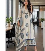 Blue cotton floral printed ethnic kurta set with dupatta