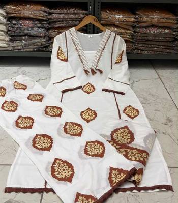 Brown cotton floral printed ethnic kurta set with dupatta 2