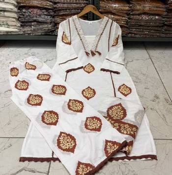 Brown cotton floral printed ethnic kurta set with dupatta 3