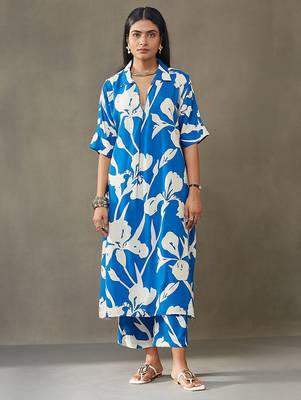 women floral printed smart office kurta with trousers 1