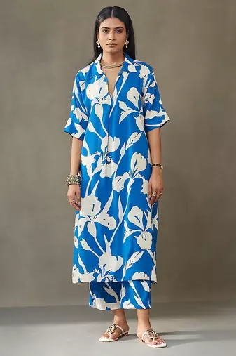 women floral printed smart office kurta with trousers