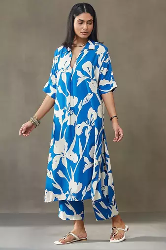 women floral printed smart office kurta with trousers