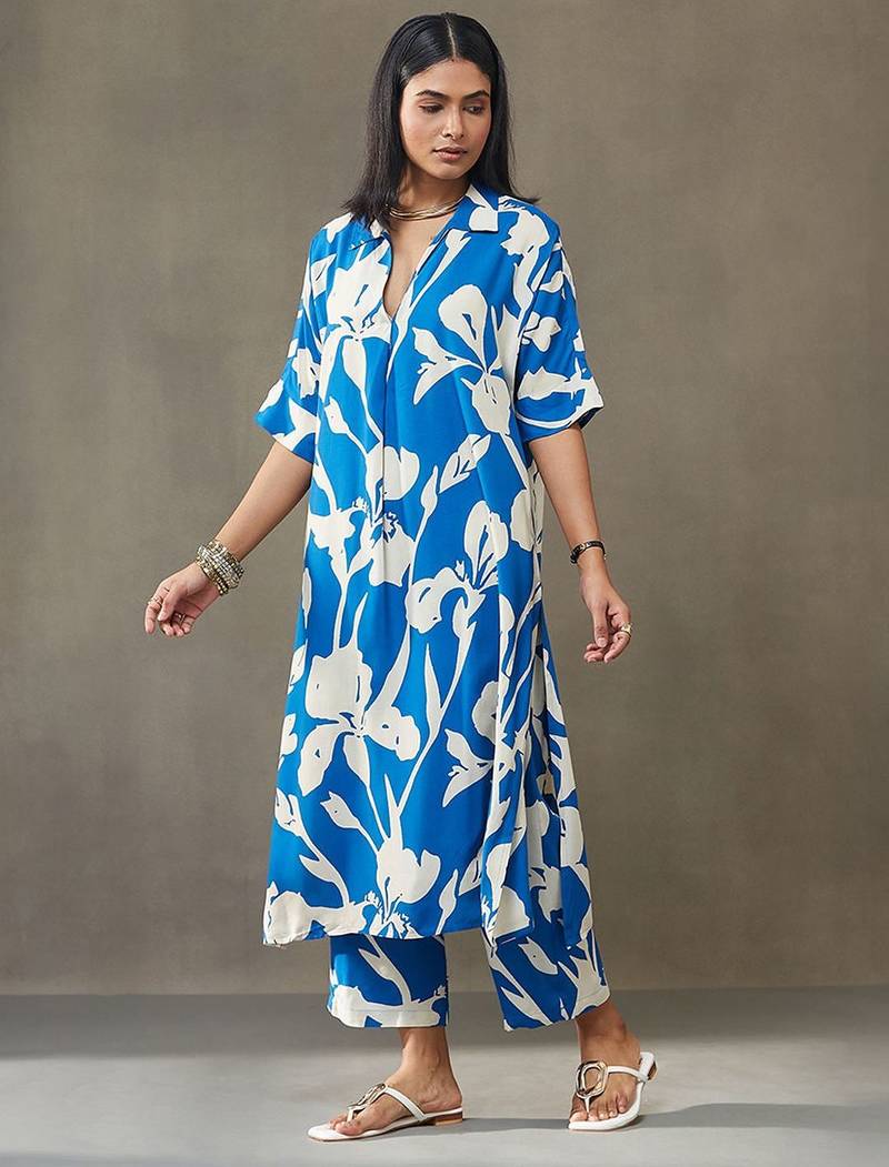 women floral printed smart office kurta with trousers