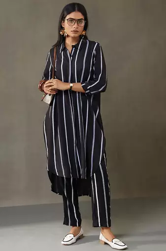 women printed smart office kurta with trousers