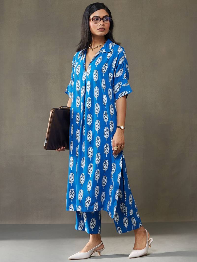 women ethnic motifs printed smart office kurta with trousers