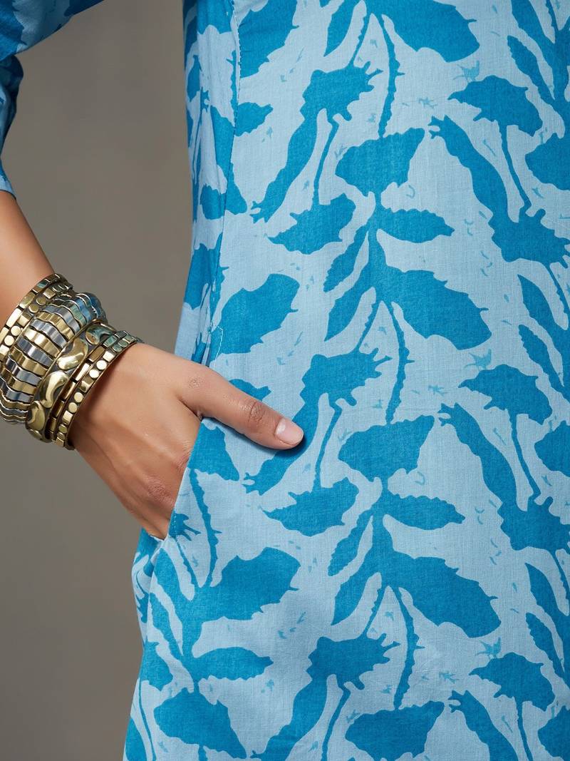women floral printed cotton work kurta with pyjamas