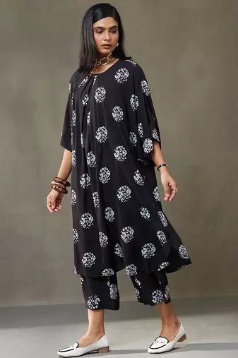 women floral printed smart office kurta with trousers