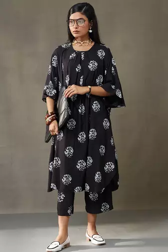 women floral printed smart office kurta with trousers