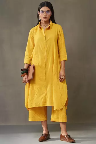 women cotton smart office kurta with trousers
