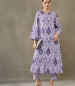 women ethnic motifs printed cotton smart office kurta with trousers