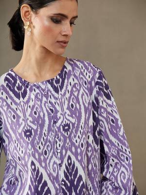 women ethnic motifs printed cotton smart office kurta with trousers 2