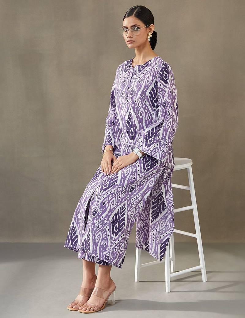 women ethnic motifs printed cotton smart office kurta with trousers