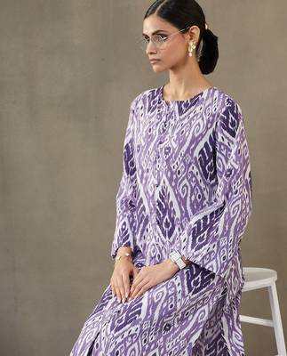 women ethnic motifs printed cotton smart office kurta with trousers 7