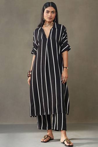 women cotton button-down smart office kurta with trousers