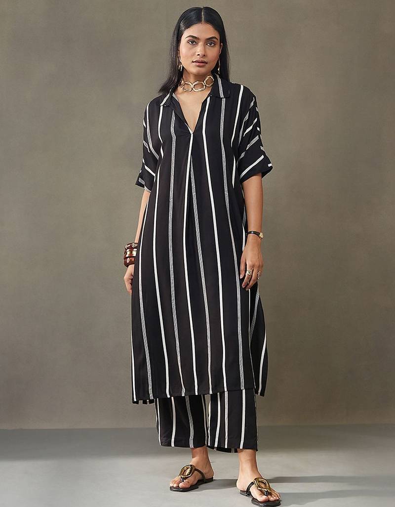 women cotton button-down smart office kurta with trousers