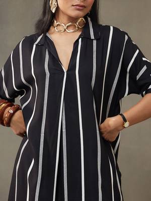 women cotton button-down smart office kurta with trousers 2