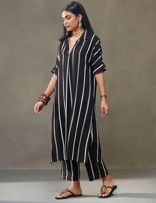 women cotton button-down smart office kurta with trousers 3