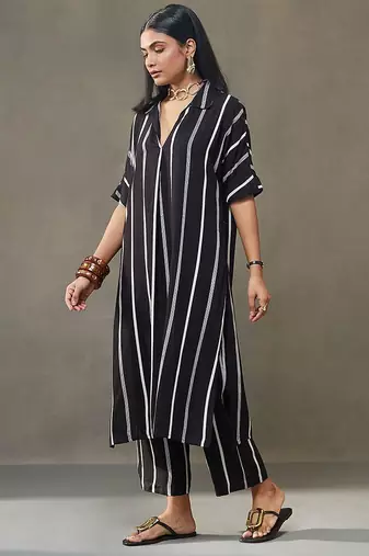 women cotton button-down smart office kurta with trousers