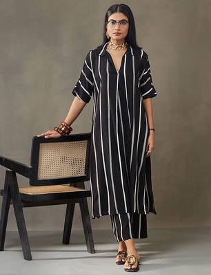 women cotton button-down smart office kurta with trousers 5