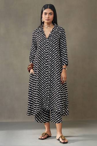 women cotton button-down smart office kurta with trousers