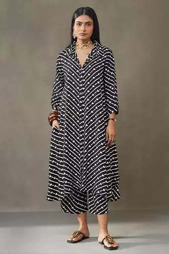 women cotton button-down smart office kurta with trousers