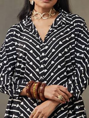 women cotton button-down smart office kurta with trousers 2
