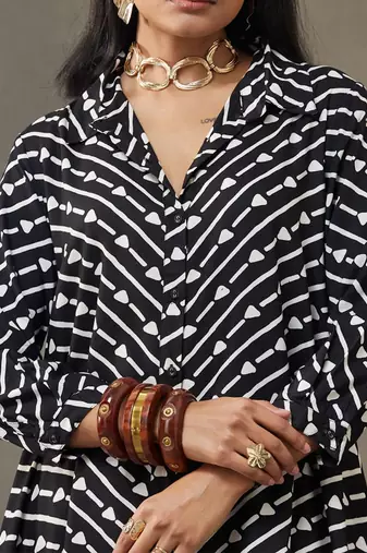 women cotton button-down smart office kurta with trousers