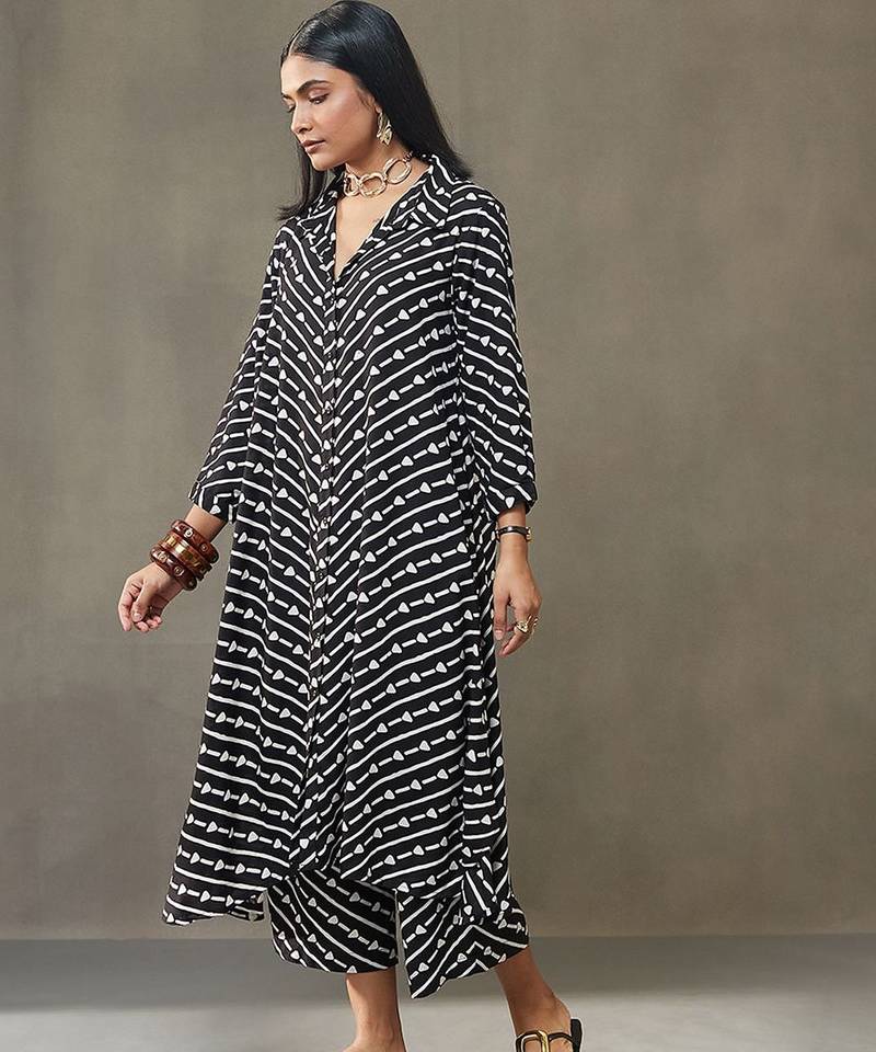women cotton button-down smart office kurta with trousers