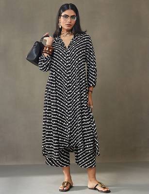 women cotton button-down smart office kurta with trousers 5