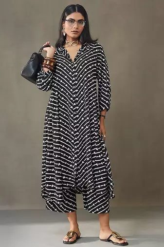 women cotton button-down smart office kurta with trousers