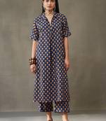 women ethnic motifs printed cotton smart office kurta with trousers