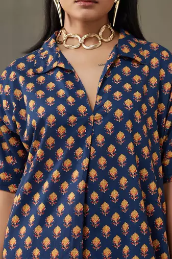 women ethnic motifs printed cotton smart office kurta with trousers