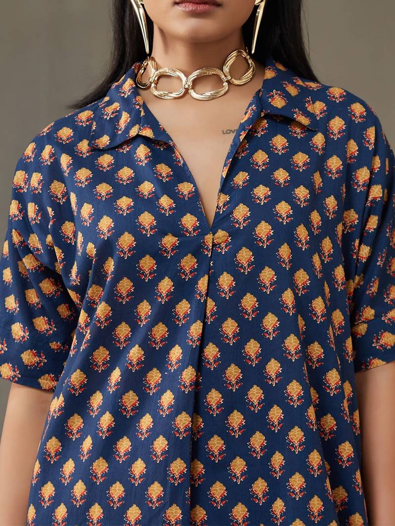 women ethnic motifs printed cotton smart office kurta with trousers