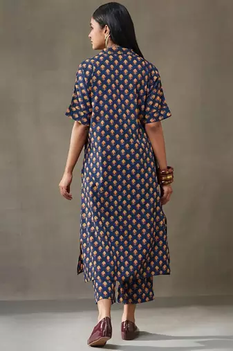 women ethnic motifs printed cotton smart office kurta with trousers