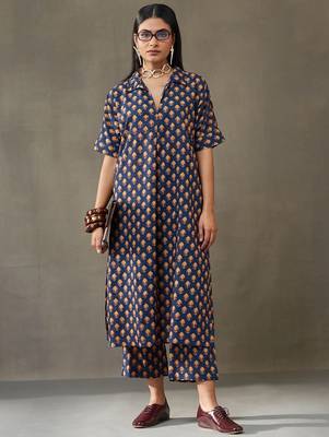 women ethnic motifs printed cotton smart office kurta with trousers 5