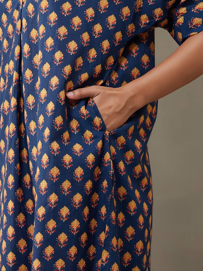 women ethnic motifs printed cotton smart office kurta with trousers