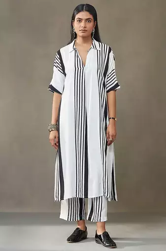 women printed smart office kurta with trousers