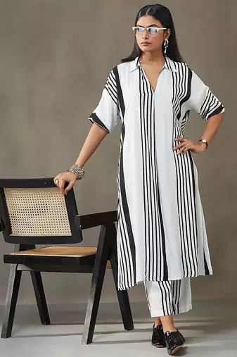 women printed smart office kurta with trousers