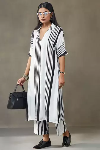 women printed smart office kurta with trousers
