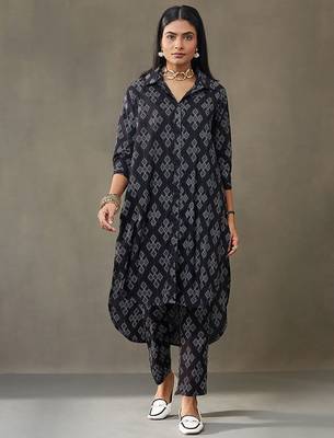 women printed cotton smart office kurta with trousers 1